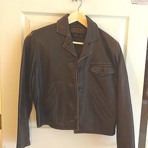 Leather brown bomber jacket